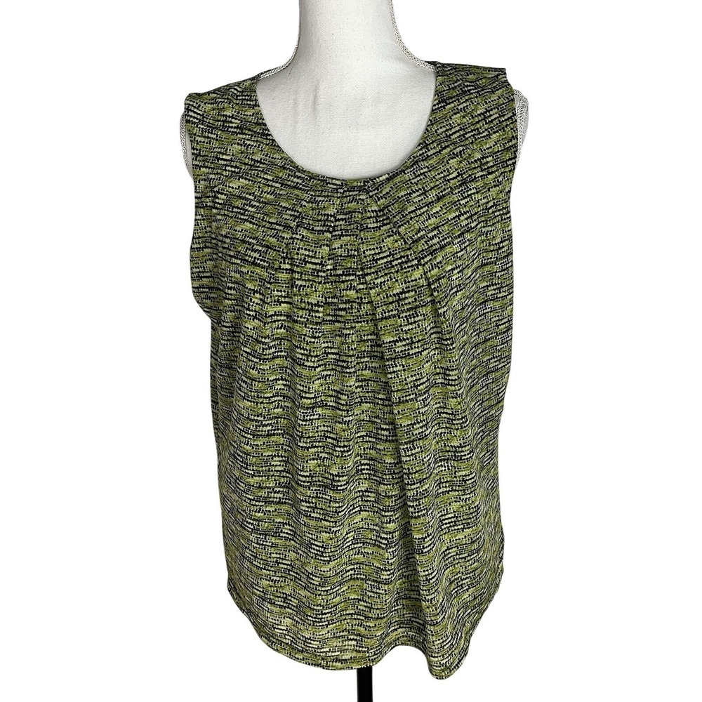 Liz Claiborne Career Green Geometric Sleeveless Shirt Lined - Size S